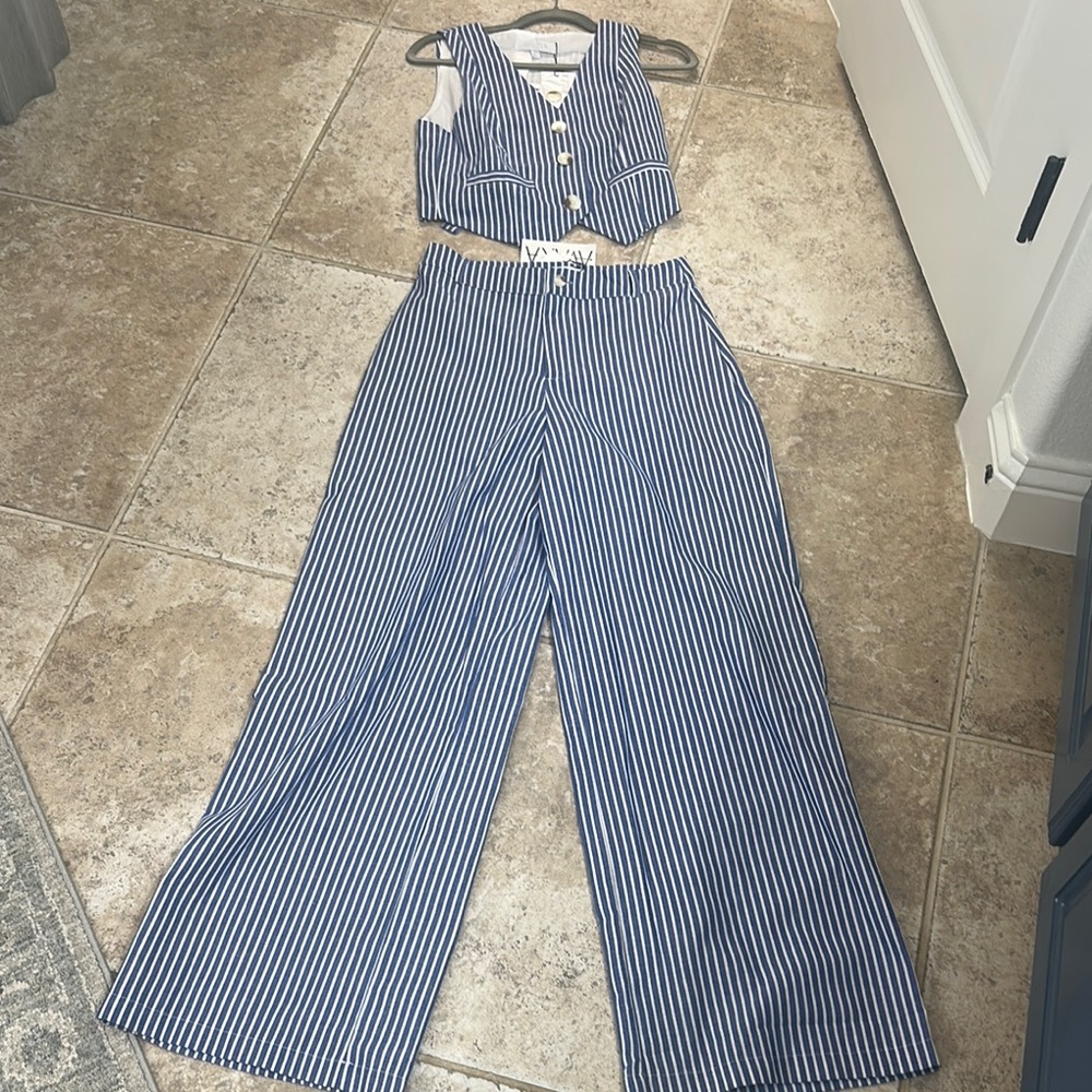Striped Blue and White Women's Pants(sold as separates)
